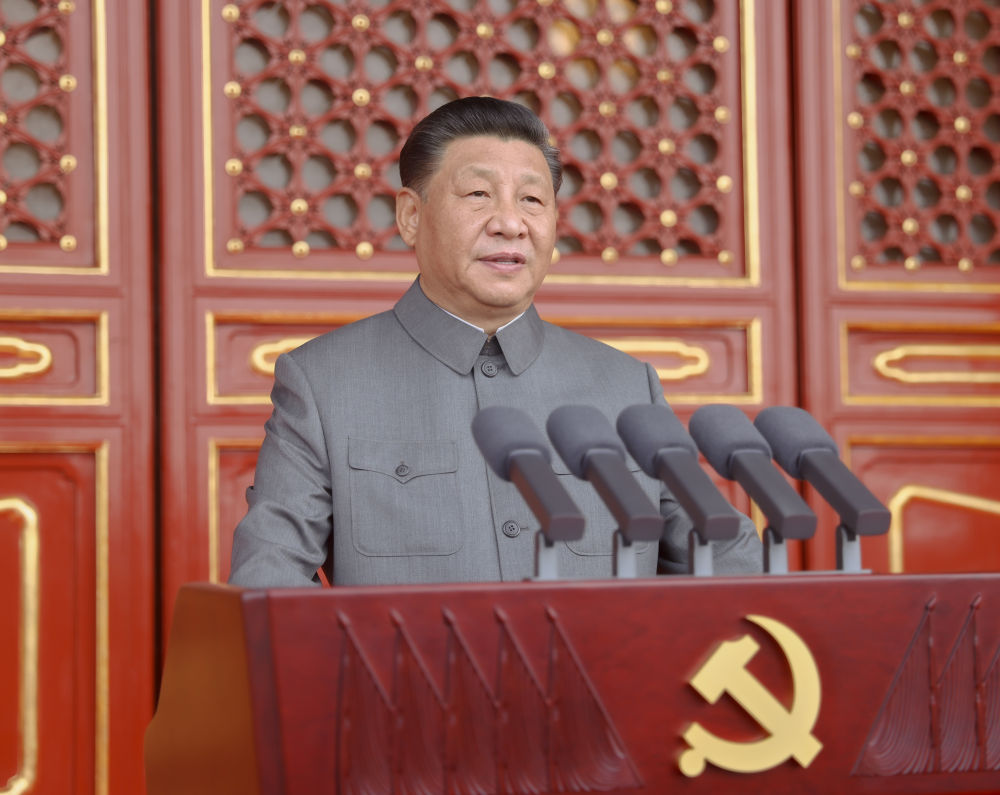 2021年7月1日，慶祝中國共產(chǎn)黨成立100周年大會在北京天安門廣場隆重舉行。習近平發(fā)表重要講話。新華社記者 鞠鵬 攝