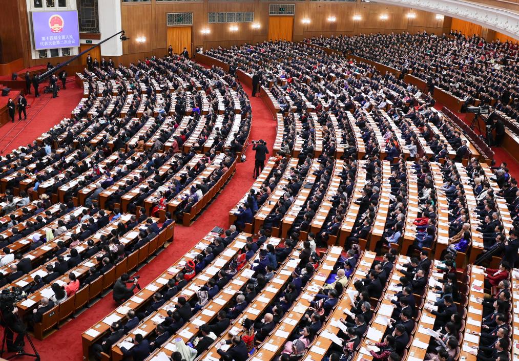 3月8日，十四屆全國人大二次會議在北京人民大會堂舉行第二次全體會議。新華社記者 劉續 攝