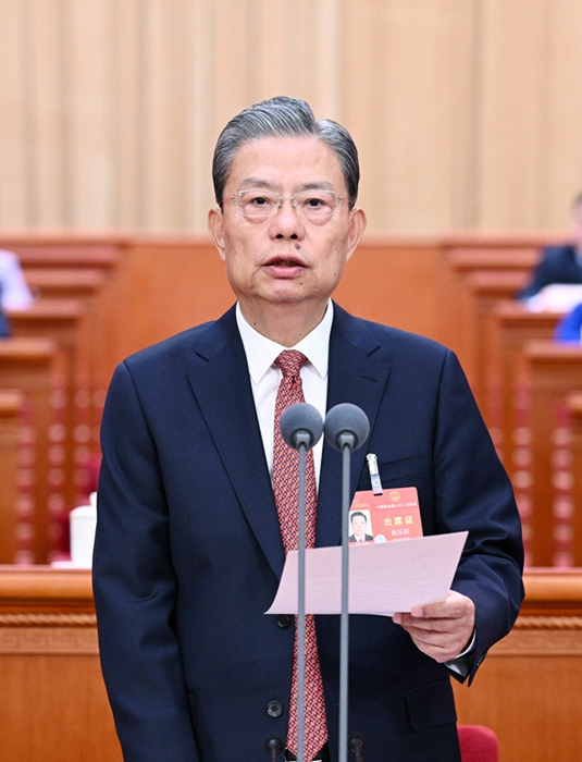 3月11日，第十四屆全國人民代表大會第二次會議在北京人民大會堂舉行閉幕會。趙樂際主持閉幕會并講話。新華社記者 李學仁 攝