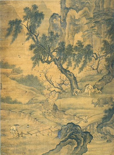 中國畫《春耕圖》，作者明代戴進。 　　浙江省博物館藏