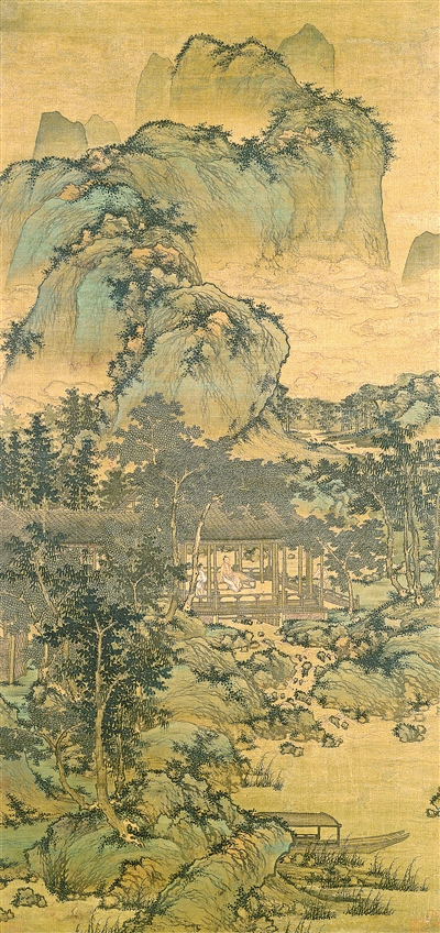 中國畫《山居納涼圖》，作者為元代盛懋。  美國納爾遜—阿特金斯藝術博物館藏