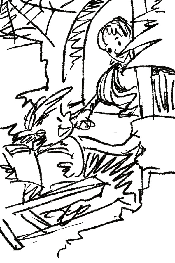 插圖:黑夢與七姐在閣樓里讀書