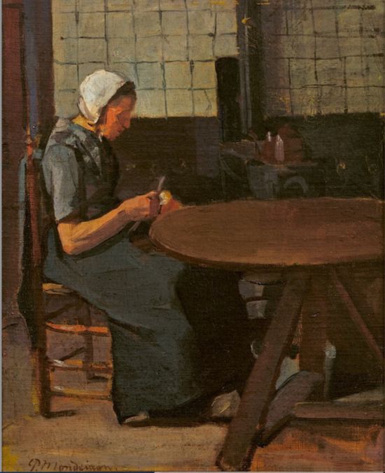 蒙德里安，《拿著紗錠的女人》，約1893-1896年，布面油畫，佩斯畫廊提供（貝耶勒基金會展品）