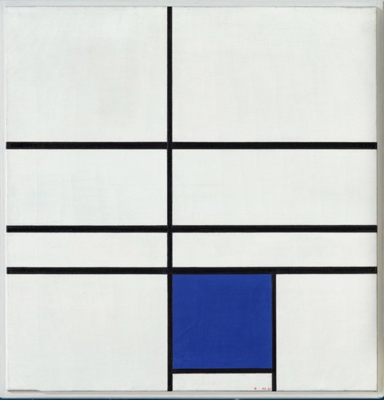 蒙德里安，《雙線藍構圖》，1936年，布面油畫，貝耶勒基金會藏（貝耶勒基金會展品）