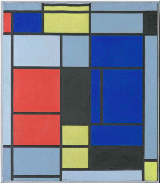 蒙德里安，《繪畫 I》，1921/1925，布面油畫，貝耶勒基金會藏（貝耶勒基金會展品）